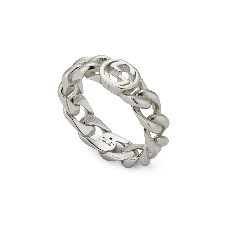 Gucci Interlocking Chain Style Sterling Silver Ring