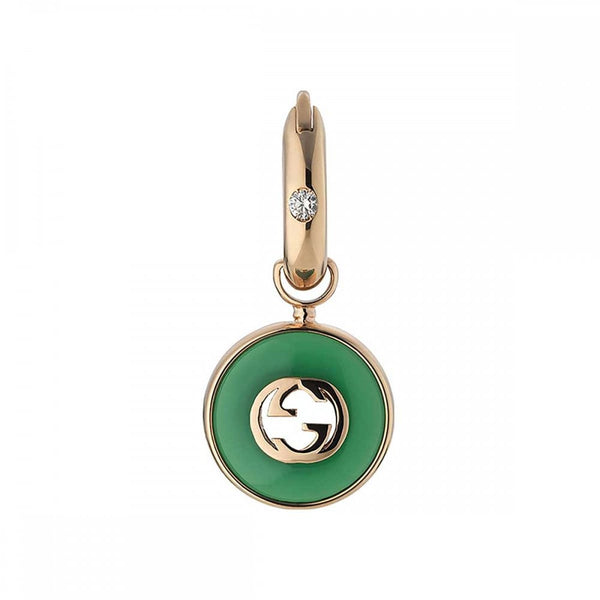 Gucci Interlocking 18ct Rose Gold Green Agate Drop Earrings