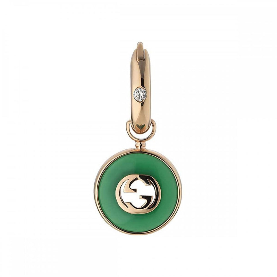Gucci Interlocking 18ct Rose Gold Green Agate Drop Earrings