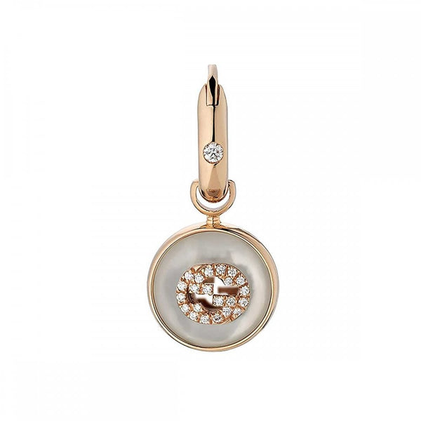 Gucci Interlocking 18ct Rose Gold Diamond + Mother Of Pearl Drop Earrings