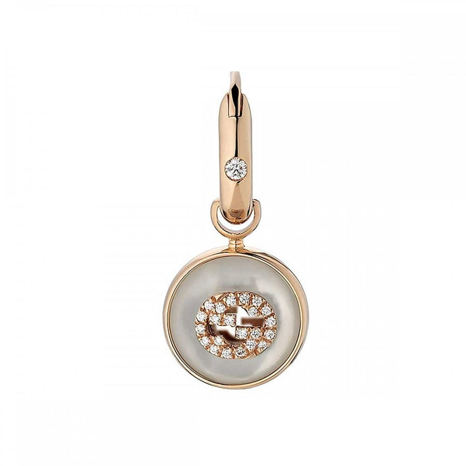 Gucci Interlocking 18ct Rose Gold Diamond + Mother Of Pearl Drop Earrings