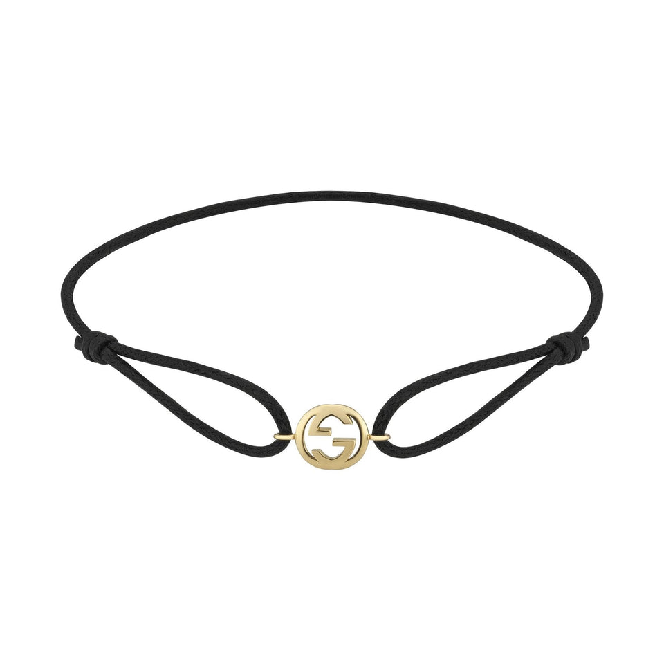 Gucci Interlocking G 18ct Gold and Cord Friendship Bracelet