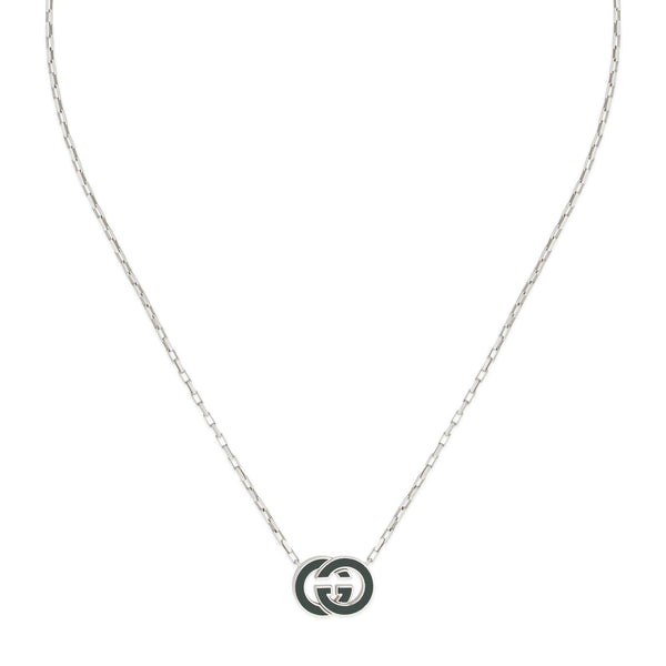 Gucci Interlocking G Green Pendant 45cm Silver Necklace