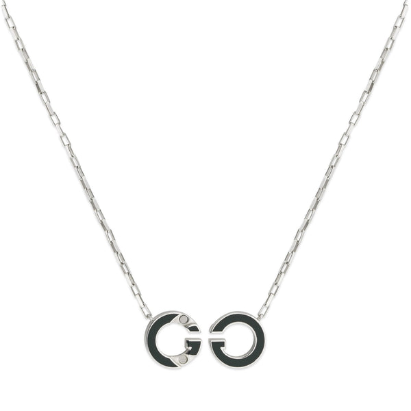 Gucci Interlocking G Green Pendant 45cm Silver Necklace