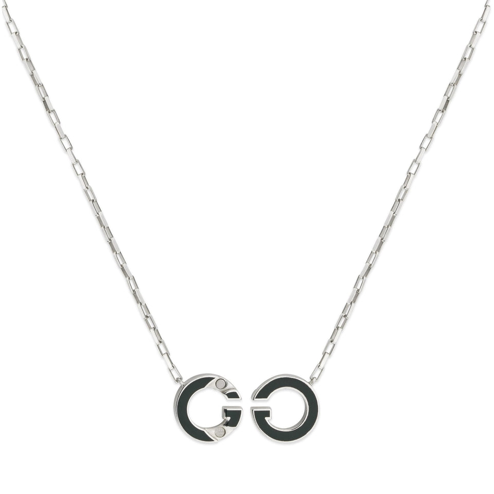 Gucci Interlocking G Green Pendant 45cm Silver Necklace