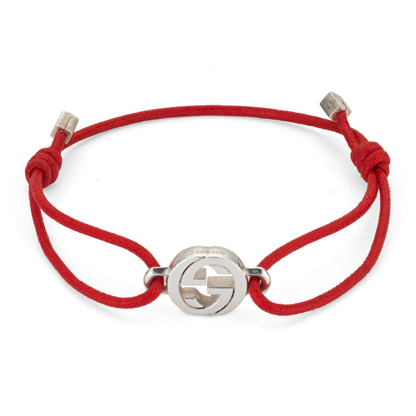Gucci Interlocking G Sterling Silver and Red Cord Friendship Bracelet