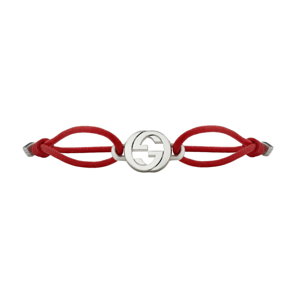Gucci Interlocking G Sterling Silver and Red Cord Friendship Bracelet