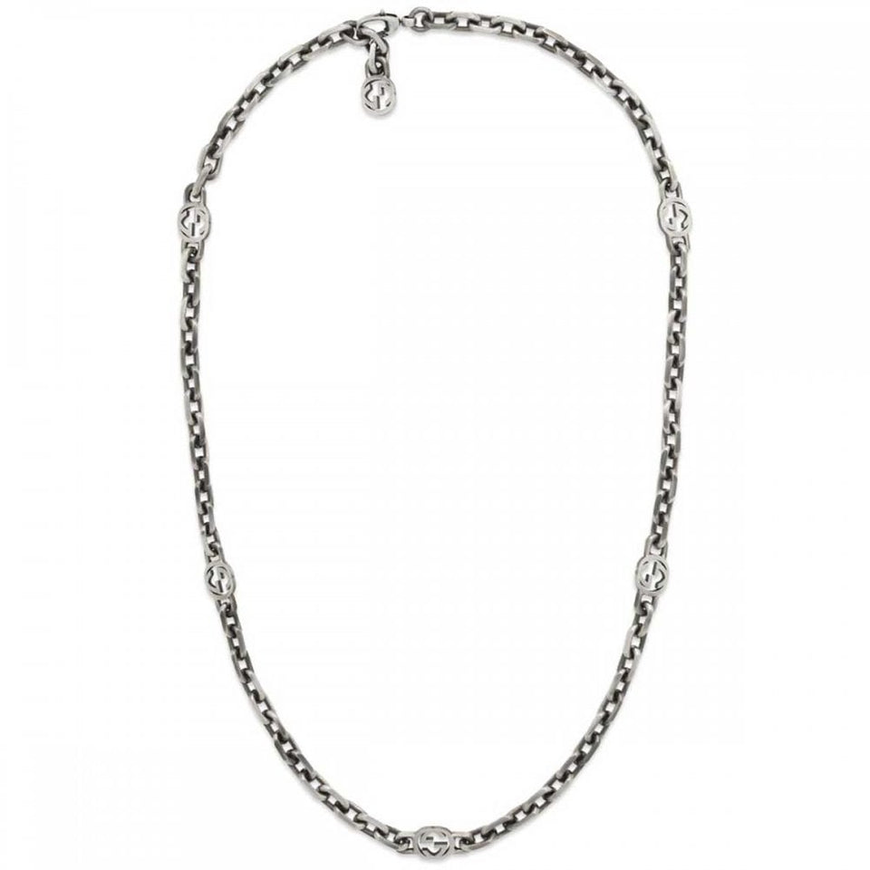 Gucci Interlocking Motif Aged Sterling Silver Necklace