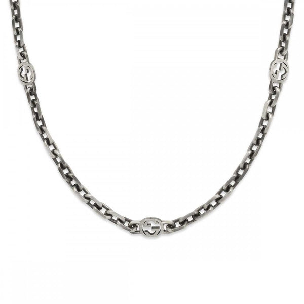 Gucci Interlocking Motif Aged Sterling Silver Necklace