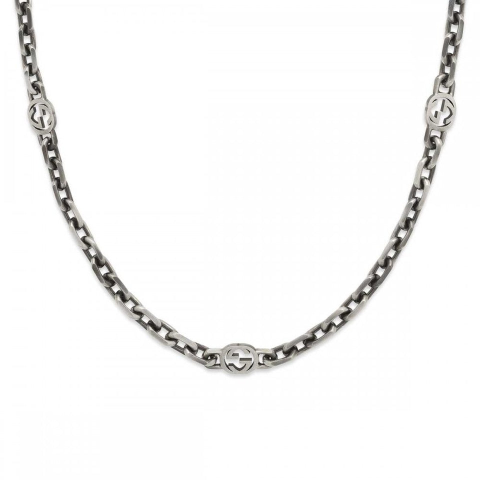 Gucci Interlocking Motif Aged Sterling Silver Necklace