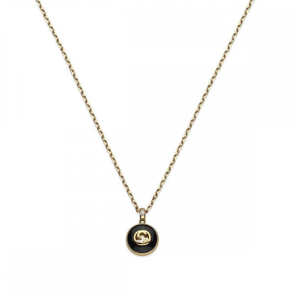 Gucci Interlocking Necklace 18ct Gold Black Onyx Diamond