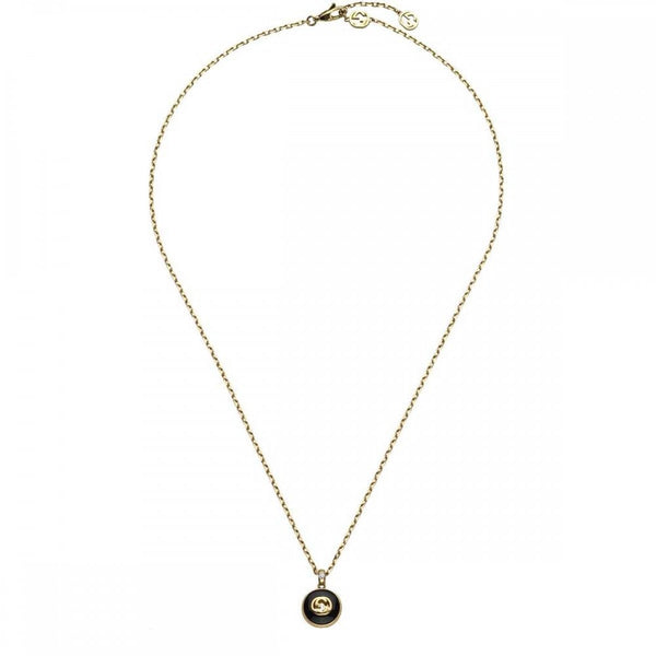 Gucci Interlocking Necklace 18ct Gold Black Onyx Diamond