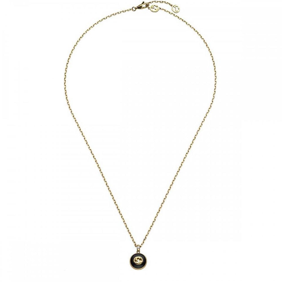 Gucci Interlocking Necklace 18ct Gold Black Onyx Diamond