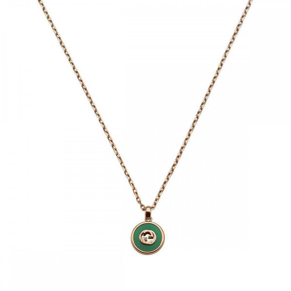 Gucci Interlocking Necklace 18ct Rose Gold Green Agate Diamond