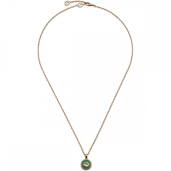 Gucci Interlocking Necklace 18ct Rose Gold Green Agate Diamond