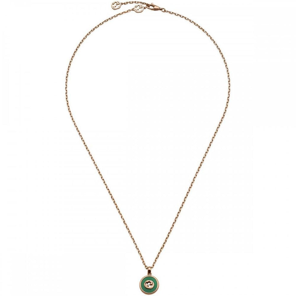 Gucci Interlocking Necklace 18ct Rose Gold Green Agate Diamond