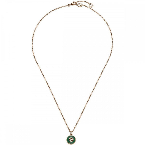 Gucci Interlocking Necklace 18ct Rose Gold Green Agate Diamond
