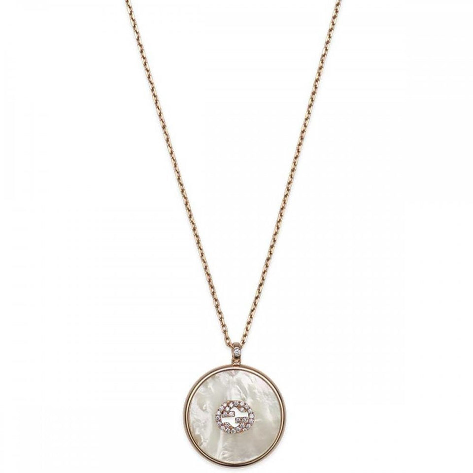 Gucci Interlocking 18ct Rose Gold Mother of Pearl & Diamond Necklace