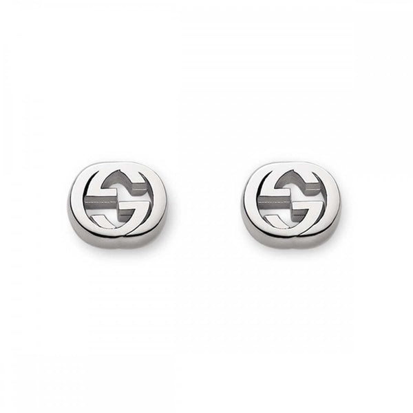 Gucci Interlocking Rhodium Plated Sterling Silver Stud Earrings