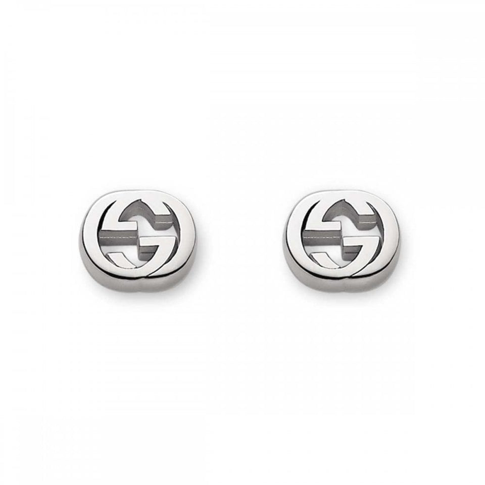 Gucci Interlocking Rhodium Plated Sterling Silver Stud Earrings