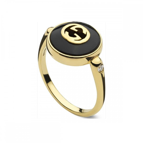 Gucci Interlocking Ring 18ct Gold Black Onyx Diamond