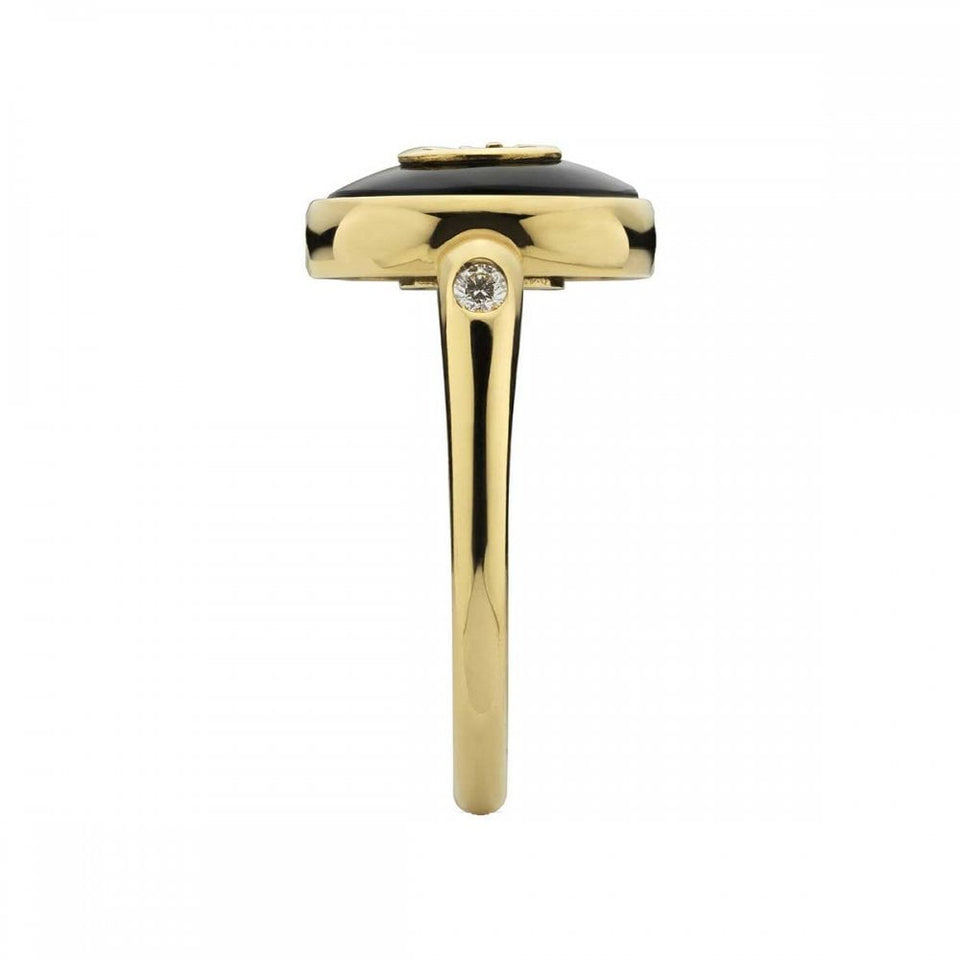 Gucci Interlocking Ring 18ct Gold Black Onyx Diamond