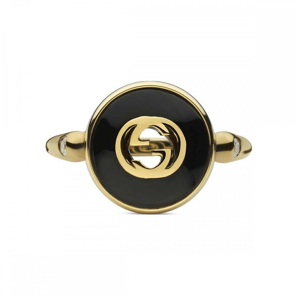 Gucci Interlocking Ring 18ct Gold Black Onyx Diamond
