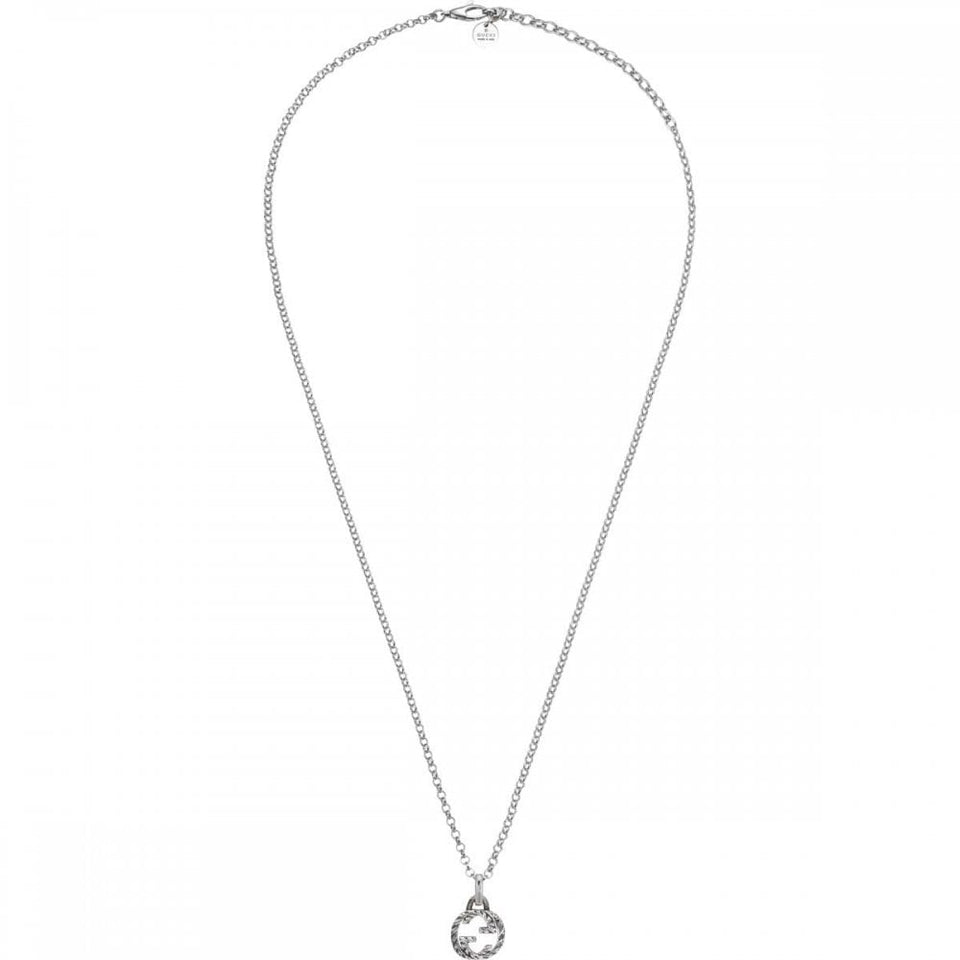 Gucci Interlocking Textured Aged Sterling Silver Necklace