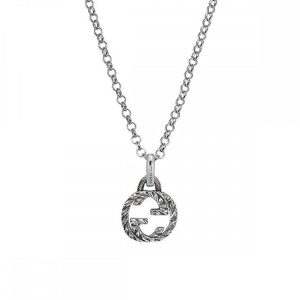 Gucci Interlocking Textured Aged Sterling Silver Necklace