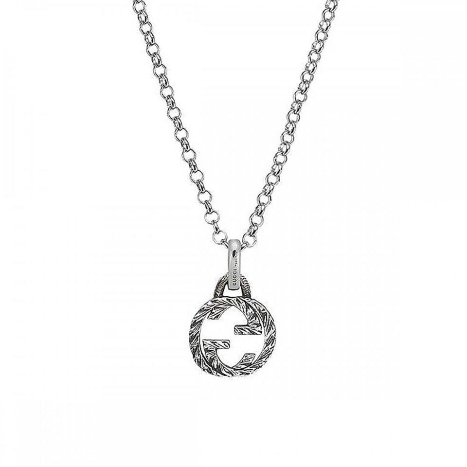Gucci Interlocking Textured Aged Sterling Silver Necklace