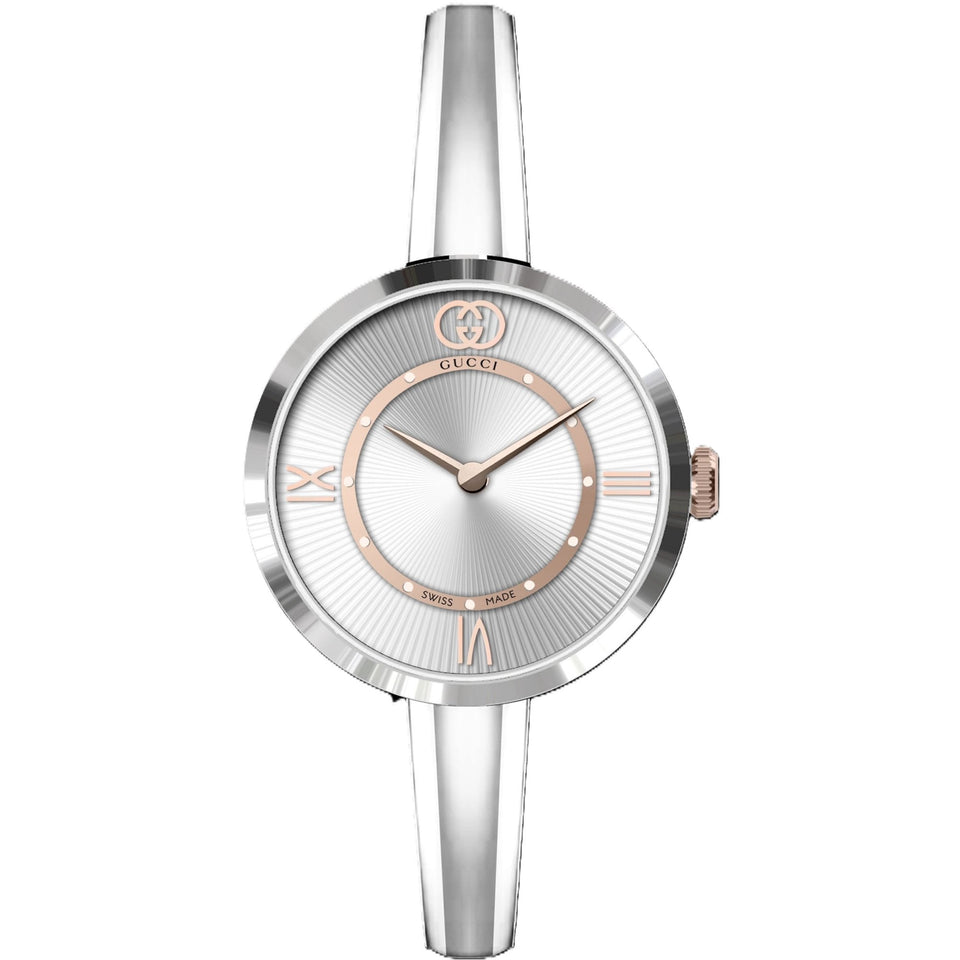 Gucci Ladies 24mm Model 2000 Silver Dial 16cm Bangle Watch