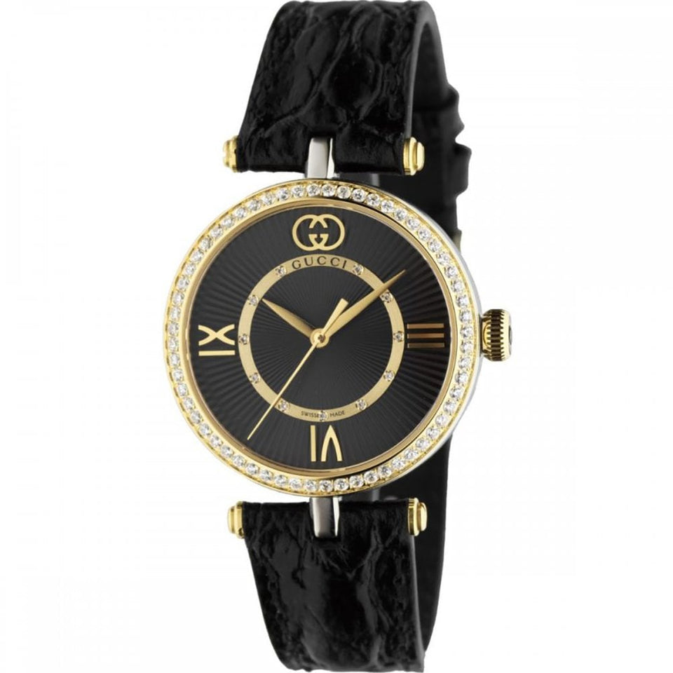 Gucci Ladies 30mm Model 2000 Diamond Set Black Watch