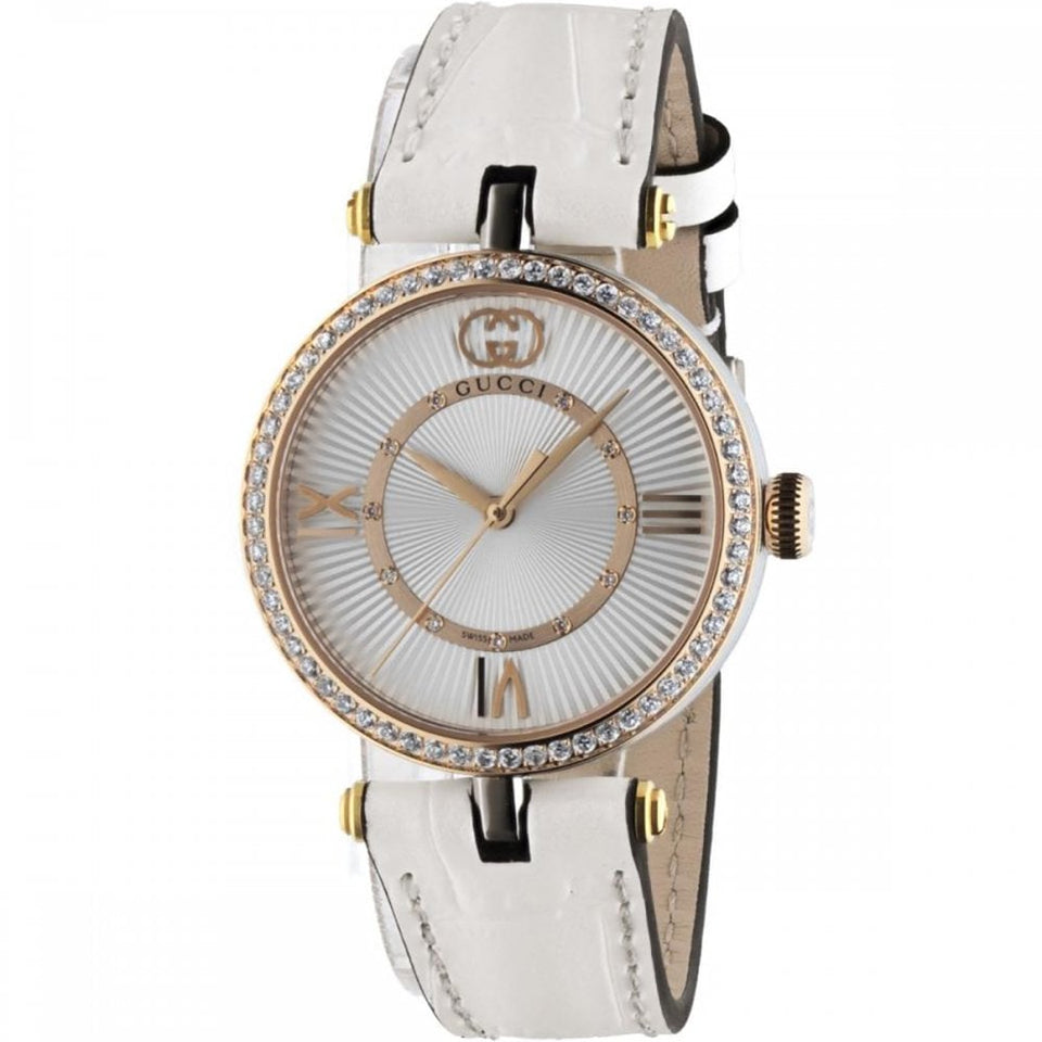 Gucci Ladies 30mm Model 2000 Diamond Set White Watch