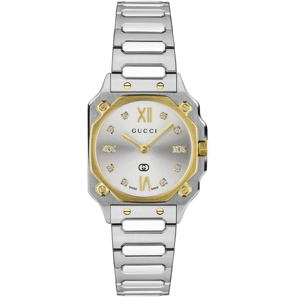 Gucci Ladies G-Flat Two Tone Diamond Set 24mm Watch