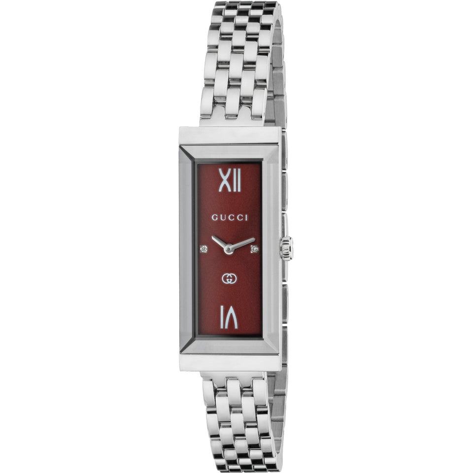 Gucci Ladies G-Frame 14mm Diamond Set Burgundy Dial Watch