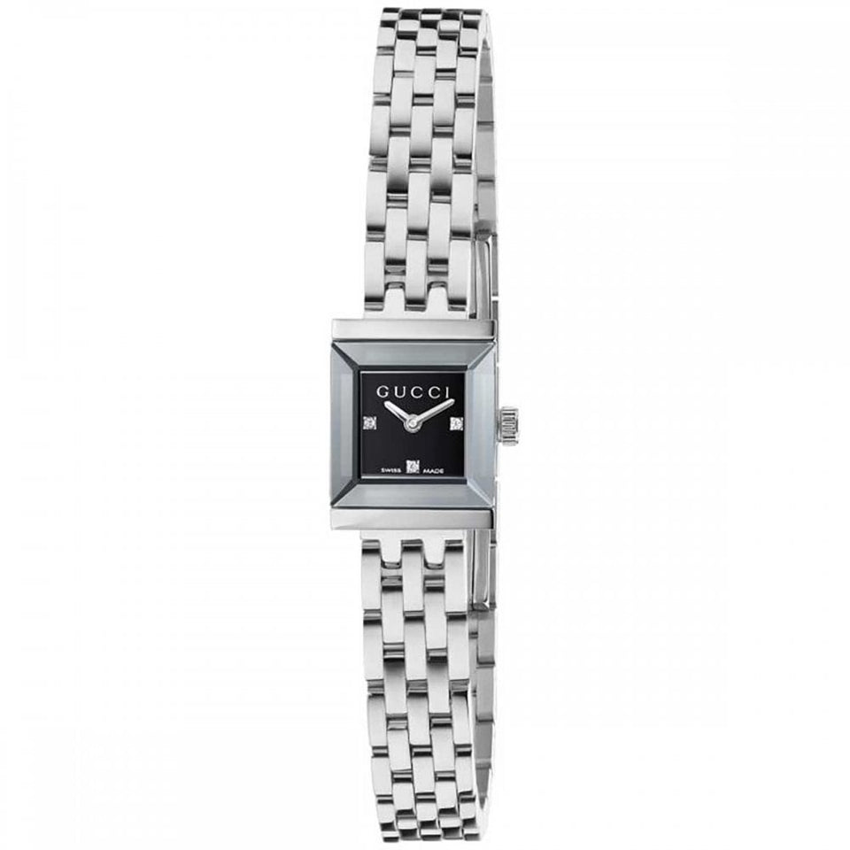 Gucci Ladies G-Frame Square Diamond Set 14mm Mesh Watch