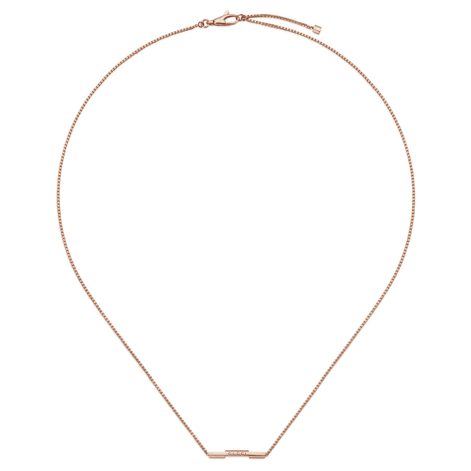 Gucci Link to Love 18ct Rose Gold Engraved Bar Necklace