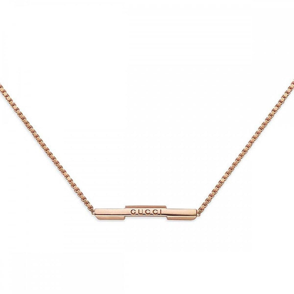 Gucci Link to Love 18ct Rose Gold Engraved Bar Necklace