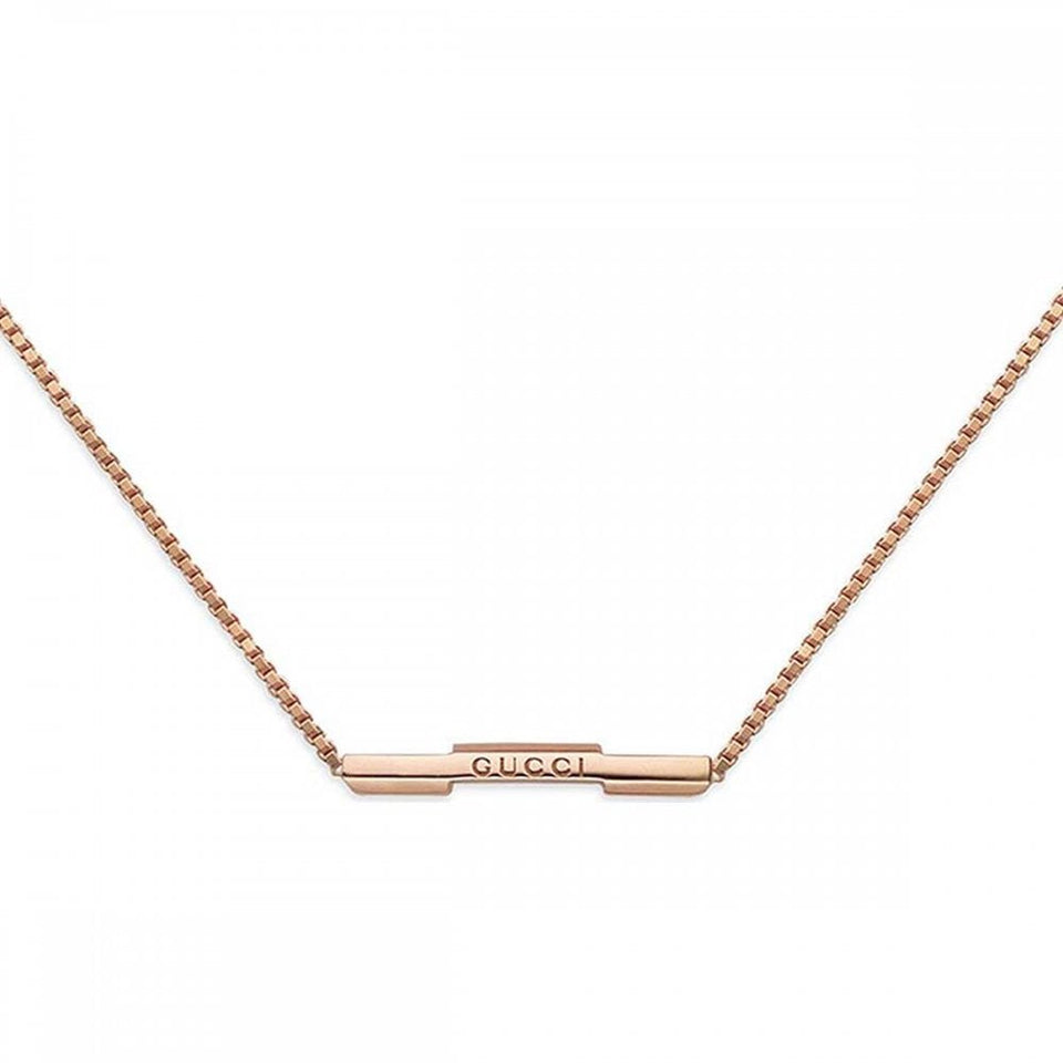 Gucci Link to Love 18ct Rose Gold Engraved Bar Necklace