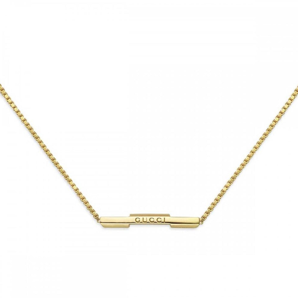 Gucci Link to Love 18ct Yellow Gold Engraved Bar Necklace
