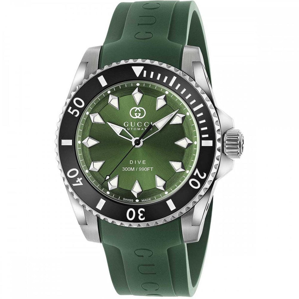 Gucci Men's Dive 40mm Automatic Green Rubber Strap Watch