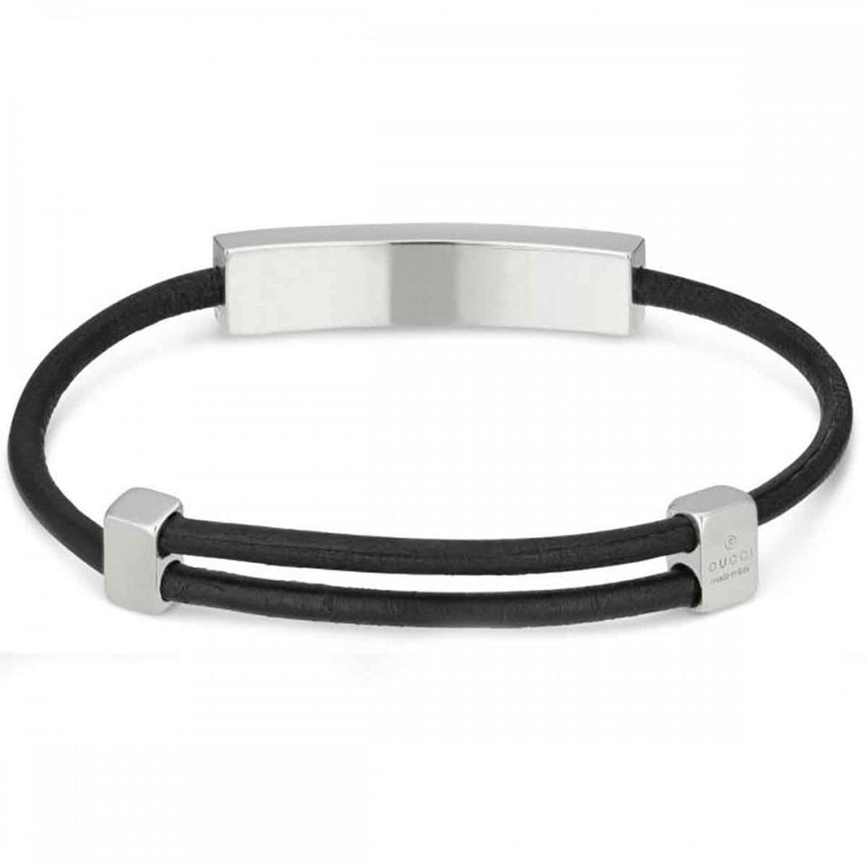 Gucci Tag Interlocking Black Leather Slider Bracelet