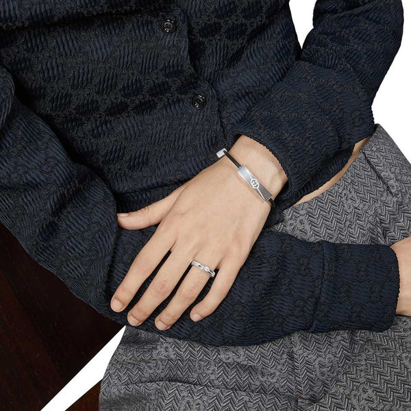 Gucci Tag Interlocking Black Leather Slider Bracelet