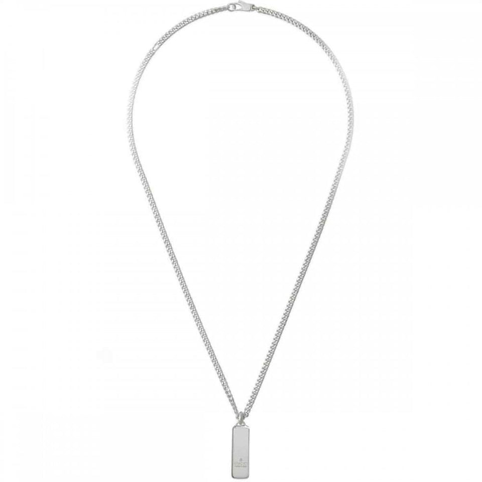 Gucci Tag Interlocking Sterling Siver Drop Rectangle Necklace