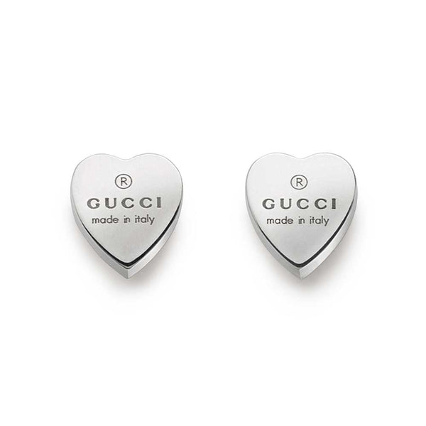 Gucci Trademark Engraved Heart Sterling Silver Stud Earrings