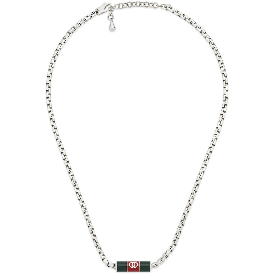 Gucci WEB Bar Detail 50cm Green and Red Logo Necklace