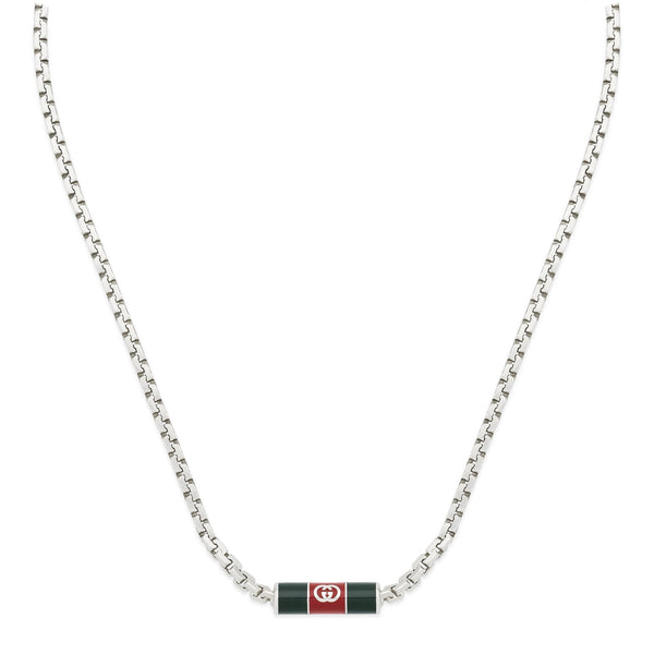 Gucci WEB Bar Detail 50cm Green and Red Logo Necklace