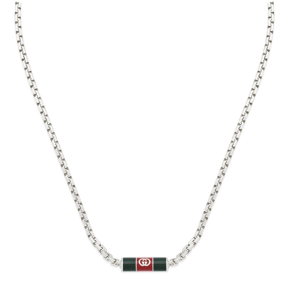 Gucci WEB Bar Detail 50cm Green and Red Logo Necklace