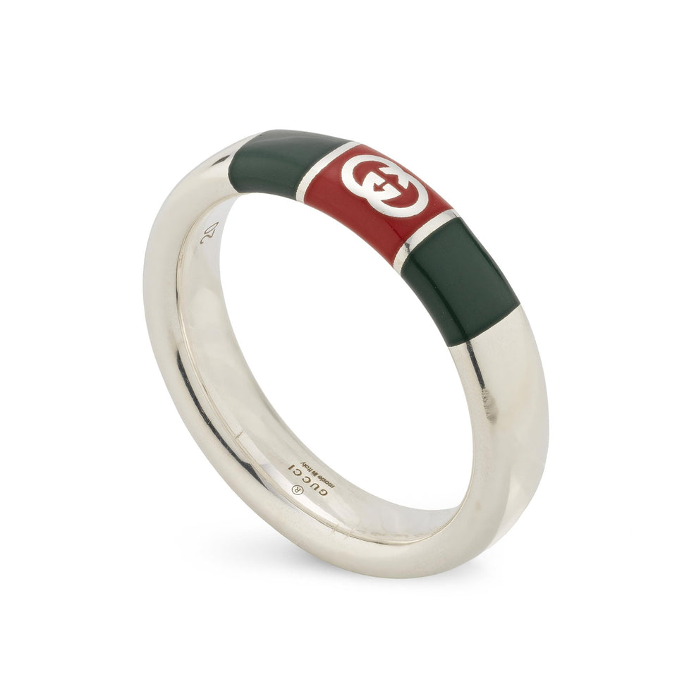 Gucci Web Motif 5mm Red & Green Enamel Ring
