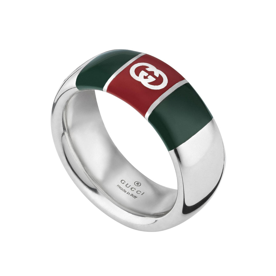 Gucci Web Motif 8mm Red & Green Enamel Ring